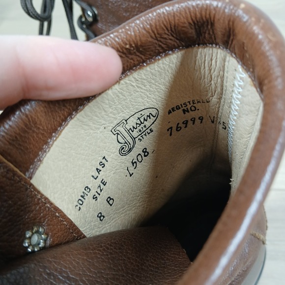 Justin Boots Womens 8B Brown Leather Lace Up Vintage Ankle Riding Work - Picture 9 of 10
